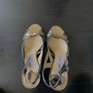 Jimmy Choo metallic open toe heels.